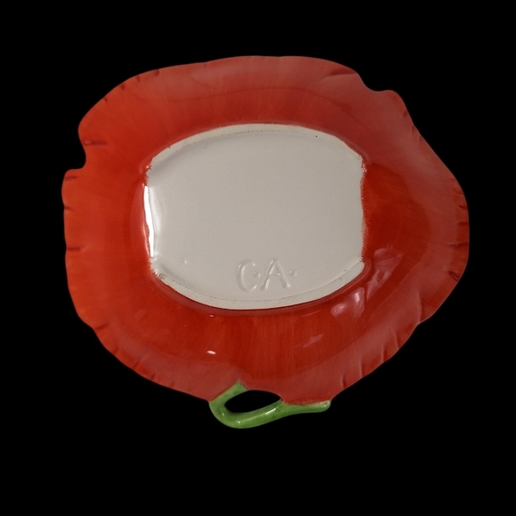 Vintage Clay Art Hand Painted Poppies 2001 Big Platter & Small Plate Red Orange - Picture 3 of 9